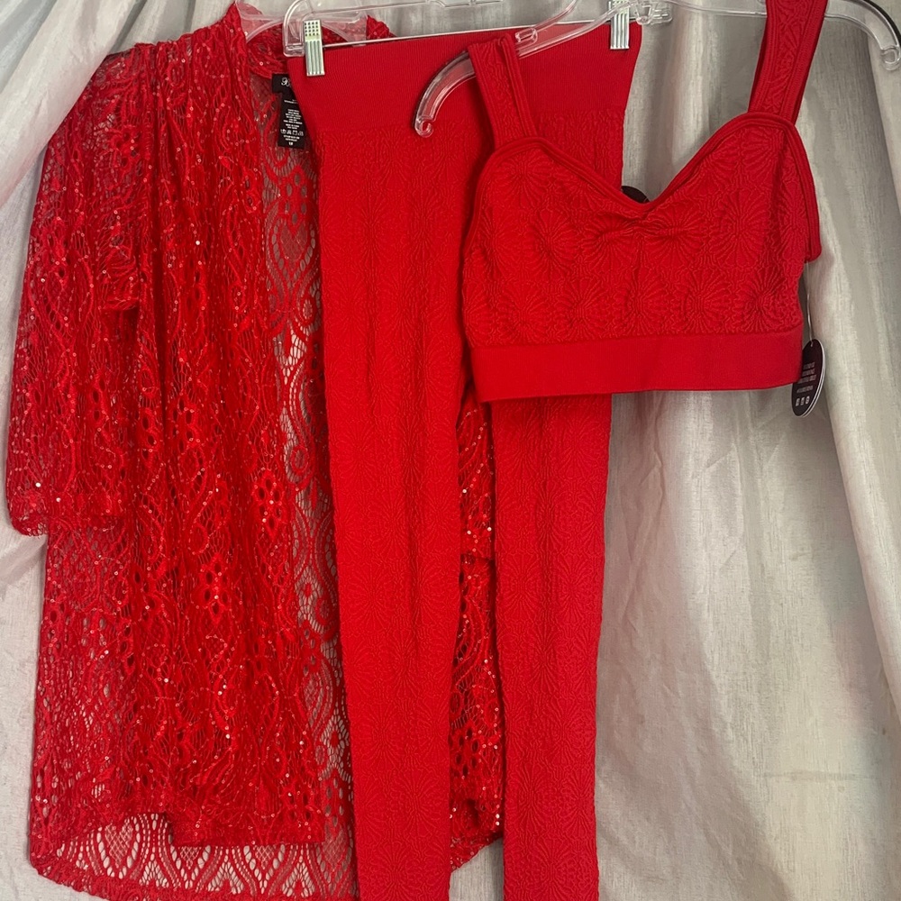 Red Lace Robe & Matching Red Leggings with Bralette – Women’s Coordinated Set